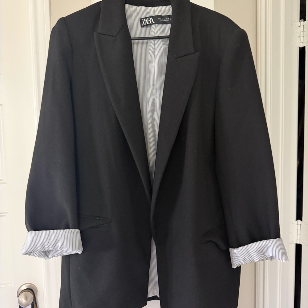 Zara Black Blazer with Pinstripe Lining